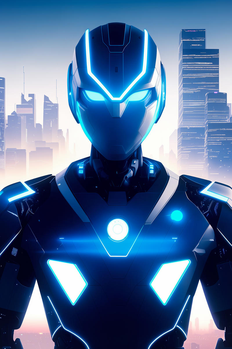 00868-2152687655.0-portrait of a male robot with human likeness, (white body), blue eyes, neon decals, futuristic city in the background, centered,_1.jpg